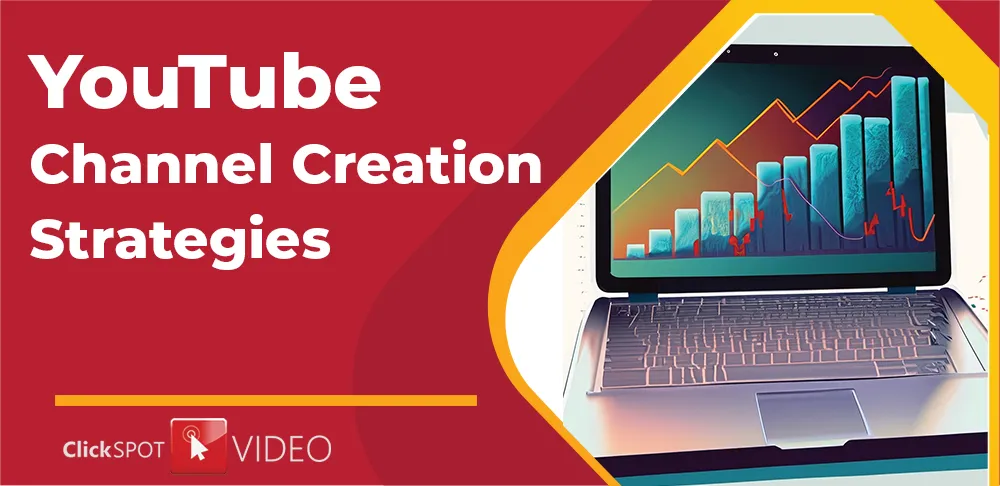 a laptop displaying YouTube analytics, and a vibrant YouTube logo, symbolizing the diverse strategies behind successful channel creation