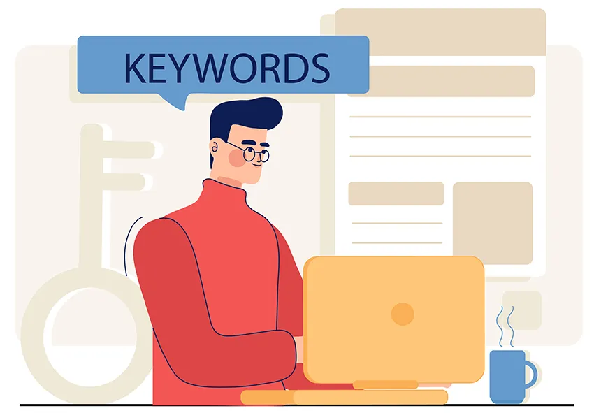 A person doing keyword research on laptop