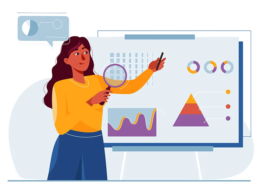 A woman analyzing a chart
